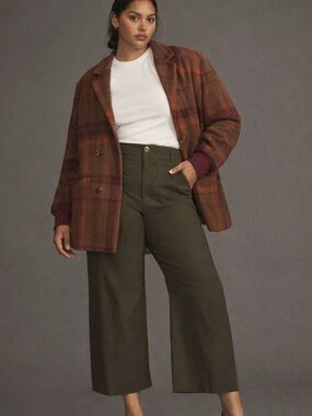 Sadie & Sage Plaid Wool Coat in Rust, Orange & Maroon Size Large